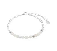 Fußkette S.OLIVER "2039729", silber (edelstahlfarben, weiß), Fußketten, Damen, Edelstahl Perlen, Edelstahl, Perlen, mit Süßwasserzuchtperle (59925953-0) edelstahlfarben, weiß