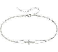 Fußkette "Schmuck Geschenk Silber 925 Fusskettchen mit Kreuz", beige (silberfarben, perlmuttfarben), ANISTON JEWELRY & WATCHES, Fußketten, Damen, Silber 925 (Sterlingsilber), mit Perlmutt (synth.) (51