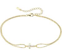 Fußkette "Schmuck Geschenk Silber 925 Fusskettchen mit Kreuz", weiß (gelbgoldfarben, perlmuttfarben), ANISTON JEWELRY & WATCHES, Fußketten, Damen, Silber 925 (Sterlingsilber), mit Perlmutt (synth.) (5