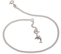 Fußkette Silber Panzer mit kleinem Delphin Anhänger - 2,2mm Breite, Länge 28cm - echt 925 Silber