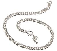 Fußkette (Zwillingspanzer) mit kleinem Delphin Anhänger - 4,5mm Breite, Länge 28cm - echt 925 Silber
