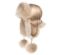 Futrzane Fliegermütze - Schapka Uschanka Damen - Fell Trapper Mütze aus Leder (M, Gold - Gold Siberian)