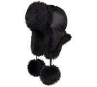 Futrzane Fliegermütze - Schapka Uschanka Damen - Fell Trapper Mütze aus Leder (M, Schwarz - Schwarz Siberian)