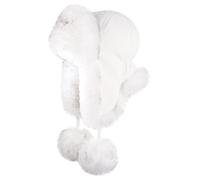 Futrzane Fliegermütze - Schapka Uschanka Damen - Fell Trapper Mütze aus Leder (M, Weiß - Weiß mit Schwarz Siberian)