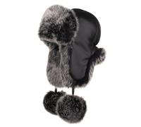 Futrzane Fliegermütze - Schapka Uschanka Damen - Fell Trapper Mütze aus Leder (S, Schwarz - Grau Siberian)