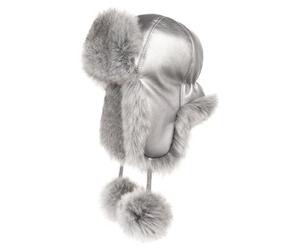 Futrzane Fliegermütze - Schapka Uschanka Damen - Fell Trapper Mütze aus Leder (S, Silber - Silber Siberian)