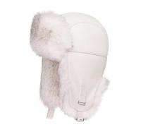 Futrzane Trapperhut aus Leder - Fliegermütze Damen - Russische Mütze Uschanka (S, Weiß - Weiß mit Schwarz Siberian)