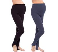 FUTURO FASHION 2 x warme Umstandsleggings aus Baumwolle in voller Länge mit Fleece-Innenseite, für Winter, Herbst, Schwangerschaftshose, 2 Stück, Schwarz/Denim, 38
