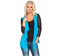 FUTURO FASHION - Damen Cardigan mit Wasserfall-Design - Ärmel in glänzender Leder-Optik - elegant - Viskose - 8079 - Türkis - 44 (XXL)