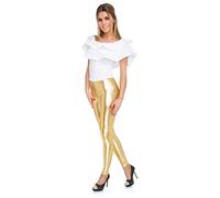 FUTURO FASHION Damen-Leggings Designt im Nass-Look aus Latex Kunstleder Glänzende Farben farbige Latex-Leggings Hohe Taille & Klassische Taille, Größen 36-48 Gr. 48, Gold hohe Taille