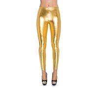FUTURO FASHION Damen-Leggings Designt im Nass-Look aus Latex Kunstleder Glänzende Farben farbige Latex-Leggings Hohe Taille & Klassische Taille, Größen 36-48 Gr. 44, Gold Klassische Taille