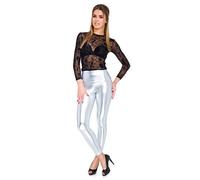 FUTURO FASHION Damen-Leggings Designt im Nass-Look aus Latex Kunstleder Glänzende Farben farbige Latex-Leggings Hohe Taille & Klassische Taille, Größen 36-48 Gr. 38, Silber hohe Taille