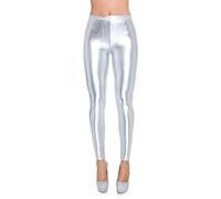 FUTURO FASHION Damen-Leggings Designt im Nass-Look aus Latex Kunstleder Glänzende Farben farbige Latex-Leggings Hohe Taille & Klassische Taille, Größen 36-48 Gr. 34, Silber Klassische Taille