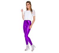 FUTURO FASHION Damen Metallic Leggings High Waist - Glänzende Wet Look Hose für Karneval, Fasching & 80er Party - Blickdicht & Elastisch