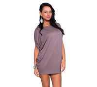 FUTURO FASHION® - Damen Minikleid - Kurze Ärmel - elastisch - lockerer Schnitt - Größe 36-46 - 8127 - Cappuccino - 42 (XL)