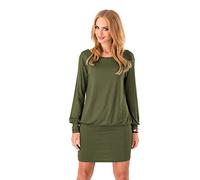 FUTURO FASHION® - Damen Minikleid mit U-Ausschnitt - langärmlig & elegant - 8998 - Khaki - 38 (M)
