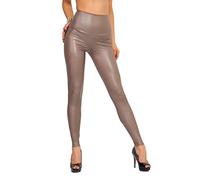 FUTURO FASHION - Lange Leggings mit hohem Bund - sexy Lederimitat - matt - Cappuccino - 48