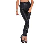 FUTURO FASHION - Lange Leggings mit hohem Bund - sexy Lederimitat - matt - Mattschwarz - 38
