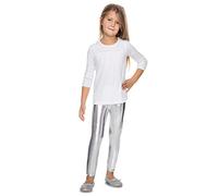 FUTURO FASHION LTXK Mädchen glänzende Leggings in voller Länge Wetlook bunte Latexhose, silber, 6-7 Jahre