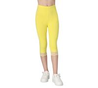 FUTURO FASHION Mädchen Capri Leggings aus Baumwolle mit Spitze Weich & Dehnbar Sommerhose für Kinder Hautfreundlich & Bequem Gelb 158