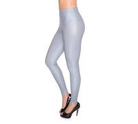 FUTURO FASHION Sexy Mat voller Länge Leggings hohe Taille Latex Kunstleder Grau 42 EU