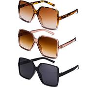 Fuyamp 3 Stück Rechteckige Übergröße Sonnenbrille Damen Herren Groß Brille, UV 400 Retro Quadrat Brillen Mode