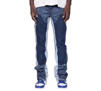 FUZUAA Herren Patchwork Jeans Baggy Relaxed Fit Jeanshose Denim Hosen Hip Hop Jeans Hose mit Weitem Bein Straight Leg Vintage Color Block Streetwear (Color : Blue, Size : L)