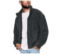Fuzzy-Jacke für Herren, Winter, einfarbig, langärmlig, hält warm, Fleece, Stehkragen, Reißverschluss, Outwear-Mantel Damen Weste (Dark Gray, S)