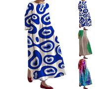 FWbfde Blumenkleid Damen Vintage Kunstkleid für Frauen Boho Blumendruck Freizeitkleid übergroßes Sommerkleid Weißes Leinenkleider Urlaubskleid Stillkleid Festlich(A3-Blau,4XL)