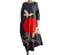 FWbfde Blumenkleid Damen Vintage Kunstkleid für Frauen Boho Blumendruck Freizeitkleid übergroßes Sommerkleid Weißes Leinenkleider Urlaubskleid Stillkleid Festlich(A7-Rot,3XL)