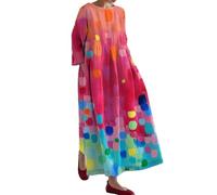 FWbfde Blumenkleid Damen Vintage Kunstkleid für Frauen Boho Blumendruck Freizeitkleid übergroßes Sommerkleid Weißes Leinenkleider Urlaubskleid Stillkleid Festlich(A6-Hot Rosa,M)