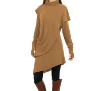 FWbfde Freizeitkleid Damen Sommerkleid Damen Knielang Unregelmäßiger Saum Frühling Schlanke Langarm Fledermaus-Ärmel Urlaubskleid Einfarbig Schleifen Midikleid(A1-Lila,S)