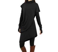 FWbfde Freizeitkleid Damen Sommerkleid Damen Knielang Unregelmäßiger Saum Frühling Schlanke Langarm Fledermaus-Ärmel Urlaubskleid Einfarbig Schleifen Midikleid(A2-Schwarz,S)