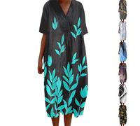 FWbfde Freizeitkleid Damen Vintage Blumen Kunstdruck Lässiges Fließendes Kleid Umstandskleid Festlich Blumenkleid Lässig Locker Große Größe Sommerkleid Damen Leicht und Luftig(A4-Grün,3XL)