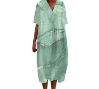 FWbfde Freizeitkleid Damen Vintage Blumen Kunstdruck Lässiges Fließendes Kleid Umstandskleid Festlich Blumenkleid Lässig Locker Große Größe Sommerkleid Damen Leicht und Luftig(A2-Minzgrün,XL)