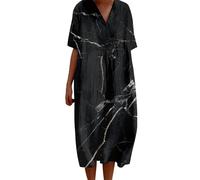 FWbfde Freizeitkleid Damen Vintage Blumen Kunstdruck Lässiges Fließendes Kleid Umstandskleid Festlich Blumenkleid Lässig Locker Große Größe Sommerkleid Damen Leicht und Luftig(A2-Schwarz,M)