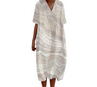 FWbfde Freizeitkleid Damen Vintage Blumen Kunstdruck Lässiges Fließendes Kleid Umstandskleid Festlich Blumenkleid Lässig Locker Große Größe Sommerkleid Damen Leicht und Luftig(A2-Beige,4XL)