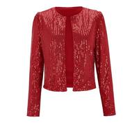 FWbfde Pailletten Oberteil Damen Cardigan Glitzer Jacke Damen Langarm Bomberjacke Party Club Pailletten Blazer Damen Elegant Tailliert Bolero Damen festlich Tops Kurz Oberteile Clubwear(A1-Rot,XL)