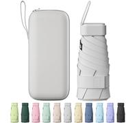 FWHFNB Mini Regenschirm,6 Rippen Mini Regenschirm,Tragbarer Reiseschirm mit Kapselhülle,UV-Schirm,kleiner kompakter,Taschenschirm für Männer und Frauen (Weiß)