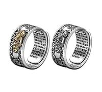 FWIW Feng Shui Pixiu Mani Mantra Schutz Reichtum Ring, Silber, Asiatisch, Glücksring, Damen Herren, Buddhistischer Schmuck, Verstellbar, 99 Silber Buddhistische Herz Sutra Ring