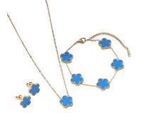 FWJUNHUYC Doppelseitige Kleeblatt-Halskette, 18 Karat vergoldet, für Damen, dreiteiliges Armband, Luxus-Nischen-Design, leicht, High-End-Schmuck, Chalcedon