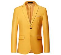 FWSHANGMAO Anzüge & Sakkos für Herren,2-Knopf-Blazer Formelle Business-Anzug-Jacken Gelb Regular Fit Blazer Eleganter Freizeitmantel Stilvoll Geeignet für Party Prom Date Hochzeit Smoking, XXL