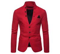 FWSHANGMAO Blazer Herren,Lässiger Herren Blazer Mit 3 Knöpfen Rot Slim Fit Stehkragen Jacke Elegant Formelle Business Anzugjacke Geeignet für Party Datum Abschlussball Hochzeit Smoking XL