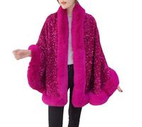FWSHANGMAO Damen Winter Kunstpelz Cape Poncho Pailletten Bolero Shrug Glänzend Abend Party Jacke Offene Vorderseite Cardigan Jacke Schals und Wickel für Abendkleider Rosarot