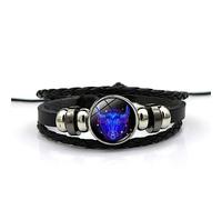 FWSHANGMAO Leder Armband,Reise-Erinnerungsschmuck Zeitstein-Armband Sternzeichen Stier Geburtsstein-Armband Sternzeichen Leuchtendes Lederarmband Charm-Chakra-Schmuck Für Reisen Geschenke