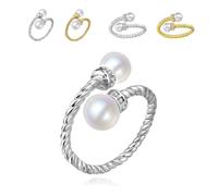 FXRWFSE Der Doppelperlenring „The Purest Love“, Perlenring, S925 Sterlingsilber, verstellbare Öffnung, Perlenringe für Frauen, minimalistischer gedrehter Perlenring (D,One Size)