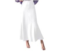FXSMCXJ Satinrock Sommer Elegante Frauen Lange Röcke Satin Mode Boden Plissen Lose Hohe Taille Gekräuselte Maxi -Party -röcke-weiß-4xl