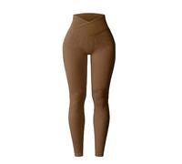 fxwtich Leggings mit hoher Taille für Damen, Yoga, geripptes Muster, einfarbig, lange Hose, Kaffee, S