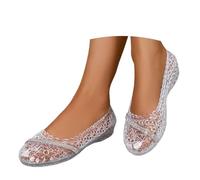 Fycakly Bequeme Sommersandalen Jelly Mesh Ballett Ballerinas für Damen Erwachsene, hohle Jelly Clear Sandalen, Strandballett, niedriger Absatz, bequeme Sommer-Schlupfschuhe (White, 40)