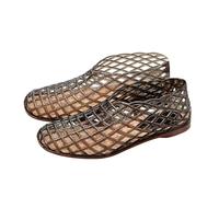 Fycakly Damen Sandalen Sommer Jelly Mesh Ballett Ballerinas für Damen und Erwachsene, hohle Jelly-Sandalen, transparent, Strandballett, niedriger Absatz, bequeme Sommer-Schlupfschuhe (Black, 41)